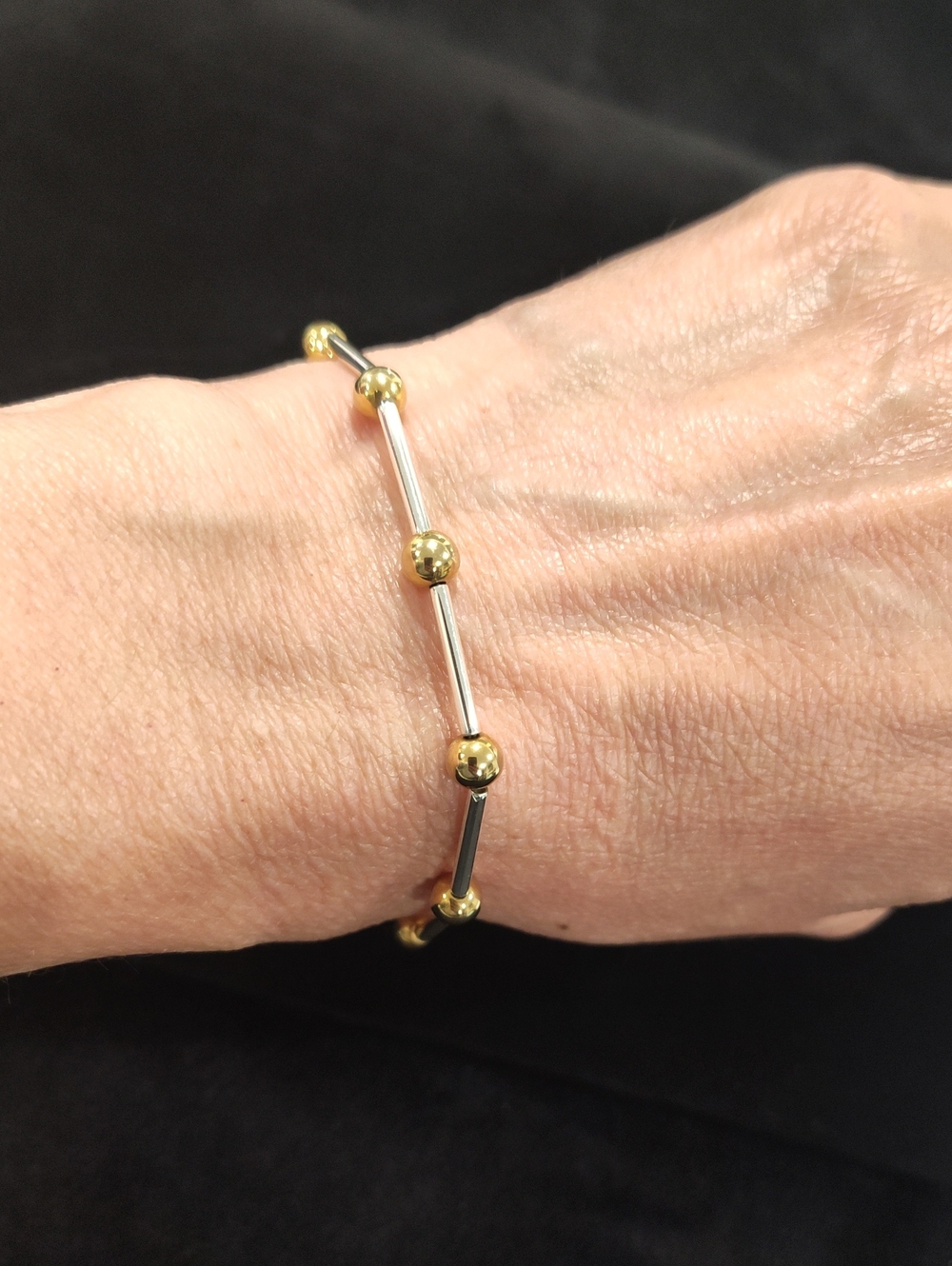 Jenny Bird Two-Tone Gold Beads & Silver Bars Adjustable Bracelet